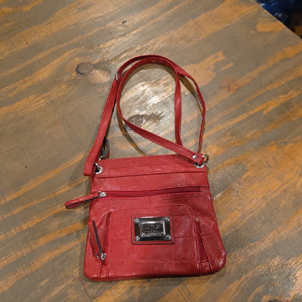 Nicole Miller Red Crossbody Bag with Silver Accent